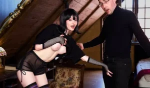 A nerd in the attic of a house greedily fucks a brunette in striped stockings and brings her to orgasm - MyPornerLeak