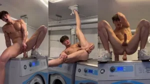 Melvin Moore jerks off and fucks himself with a dildo in the public laundry – Gay Porn Video - MyPornerLeak